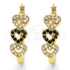 Oro Laminado Small Hoop, Gold Filled Style Heart Design, with Black and White Crystal, Polished, Golden Finish, 02.100.0096.1.20