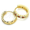 Oro Laminado Small Hoop, Gold Filled Style with Garnet and White Cubic Zirconia, Polished, Golden Finish, 02.210.0057.3.15