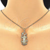 Oro Laminado Religious Pendant, Gold Filled Style Guadalupe and Cross Design, with White Cubic Zirconia, Polished, Golden Finish, 05.213.0058