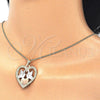 Oro Laminado Pendant Necklace, Gold Filled Style Heart and Bird Design, Polished, Tricolor, 04.106.0060.20 (02 MM Thickness, 20 Inches Length)