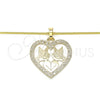Oro Laminado Pendant Necklace, Gold Filled Style Heart and Bird Design, Polished, Golden Finish, 04.106.0060.1.20 (02 MM Thickness, 20 Inches Length)