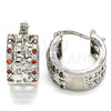 Rhodium Plated Small Hoop, Elephant Design, with Garnet and White Cubic Zirconia, Polished, Rhodium Finish, 02.210.0278.5.15