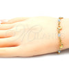 Oro Laminado Fancy Bracelet, Gold Filled Style Dolphin Design, with Aquamarine Crystal, Polished, Golden Finish, 03.32.0218.07 (7 Inches Length)