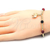 Oro Laminado Charm Bracelet, Gold Filled Style Elephant and Ball Design, with Black Azavache and Ruby Crystal, Polished, Golden Finish, 03.32.0228.07 (7 Inches Length)