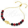 Oro Laminado Adjustable Bolo Bracelet, Gold Filled Style Elephant and Snake Design, with Black and Garnet Opal, Polished, Golden Finish, 03.32.0229.07 (7 Inches Length)