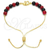 Oro Laminado Adjustable Bolo Bracelet, Gold Filled Style Elephant and Snake Design, with Black and Garnet Opal, Polished, Golden Finish, 03.32.0229.07 (7 Inches Length)