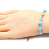 Oro Laminado Adjustable Bolo Bracelet, Gold Filled Style Turtle and Snake Design, with Aquamarine and Aqua Blue Crystal, Blue Polished, Golden Finish, 03.32.0233.07 (7 Inches Length)