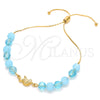 Oro Laminado Adjustable Bolo Bracelet, Gold Filled Style Turtle and Snake Design, with Aquamarine and Aqua Blue Crystal, Blue Polished, Golden Finish, 03.32.0233.07 (7 Inches Length)