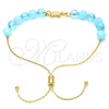 Oro Laminado Adjustable Bolo Bracelet, Gold Filled Style Turtle and Snake Design, with Aquamarine and Aqua Blue Crystal, Blue Polished, Golden Finish, 03.32.0233.07 (7 Inches Length)