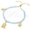 Oro Laminado Adjustable Bolo Bracelet, Gold Filled Style Turtle and Snake Design, with Aquamarine Crystal, Blue Polished, Golden Finish, 03.32.00234.07 (7 Inches Length)