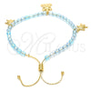 Oro Laminado Adjustable Bolo Bracelet, Gold Filled Style Turtle and Snake Design, with Aquamarine Crystal, Blue Polished, Golden Finish, 03.32.00234.07 (7 Inches Length)
