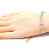 Oro Laminado Adjustable Bolo Bracelet, Gold Filled Style Dolphin and Snake Design, with Aquamarine and Pink Crystal, Polished, Golden Finish, 03.32.0235.07 (7 Inches Length)