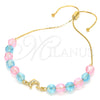 Oro Laminado Adjustable Bolo Bracelet, Gold Filled Style Dolphin and Snake Design, with Aquamarine and Pink Crystal, Polished, Golden Finish, 03.32.0235.07 (7 Inches Length)