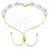 Oro Laminado Adjustable Bolo Bracelet, Gold Filled Style Dolphin and Snake Design, with Aquamarine and Pink Crystal, Polished, Golden Finish, 03.32.0235.07 (7 Inches Length)