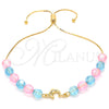 Oro Laminado Adjustable Bolo Bracelet, Gold Filled Style Dolphin and Snake Design, with Aquamarine and Pink Crystal, Polished, Golden Finish, 03.32.0235.07 (7 Inches Length)