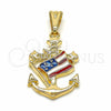 Oro Laminado Religious Pendant, Gold Filled Style Anchor Design, Polished, Golden Finish, 03.32.0242