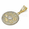 Oro Laminado Religious Pendant, Gold Filled Style Four-leaf Clover and Evil Eye Design, Matte Finish, Two Tone, 03.32.0245