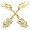 Oro Laminado Long Earring, Gold Filled Style Owl Design, Polished, Golden Finish, 02.32.0547