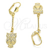 Oro Laminado Long Earring, Gold Filled Style Owl Design, Polished, Golden Finish, 02.32.0547