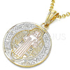 Oro Laminado Religious Pendant, Gold Filled Style San Benito Design, Polished, Tricolor, 05.351.0013.1