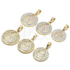 Oro Laminado Religious Pendant, Gold Filled Style San Benito Design, Polished, Tricolor, 05.351.0013.1