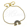 Oro Laminado Adjustable Bolo Bracelet, Gold Filled Style with Multicolor Micro Pave, Polished, Golden Finish, 03.155.0048.11 (01 MM Thickness, 11 Inches Length)