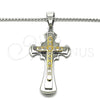 Stainless Steel Pendant Necklace, Cross Design, with White Cubic Zirconia, Polished, Two Tone, 04.116.0034.30 (03 MM Thickness, 30 Inches Length)