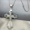 Stainless Steel Pendant Necklace, Cross Design, with White Cubic Zirconia, Polished, Steel Finish, 04.116.0039.30 (03 MM Thickness, 30 Inches Length)
