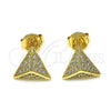 Oro Laminado Stud Earring, Gold Filled Style with White Micro Pave, Polished, Golden Finish, 02.94.0100