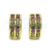 Oro Laminado Huggie Hoop, Gold Filled Style with Multicolor Crystal, Pink Polished, Golden Finish, 02.94.0101.3.15