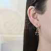 Oro Laminado Dangle Earring, Gold Filled Style Turtle Design, with Black Cubic Zirconia and Garnet Crystal, Polished, Golden Finish, 02.351.0011