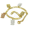 Oro Laminado Charm Bracelet, Gold Filled Style Owl Design, Polished, Tricolor, 03.351.0028.07 (05 MM Thickness, 7 Inches Length)
