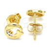 Oro Laminado Stud Earring, Gold Filled Style Heart and Butterfly Design, with White Micro Pave, Polished, Golden Finish, 02.156.0322