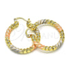Oro Laminado Medium Hoop, Gold Filled Style Twist Design, Diamond Cutting Finish, Tricolor, 02.170.0274.1.30