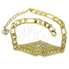 Oro Laminado Fancy Bracelet, Gold Filled Style with White Crystal, Polished, Golden Finish, 03.351.0034.08 (06 MM Thickness, 8 Inches Length)