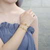 Oro Laminado Fancy Bracelet, Gold Filled Style with Garnet Crystal, Polished, Golden Finish, 03.351.0034.1.08 (06 MM Thickness, 8 Inches Length)