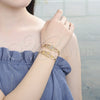 Oro Laminado Fancy Bracelet, Gold Filled Style Guadalupe and Flower Design, Polished, Golden Finish, 03.351.0037.08 (05 MM Thickness, 8 Inches Length)