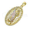 Oro Laminado Religious Pendant, Gold Filled Style San Judas Design, Polished, Tricolor, 05.351.0021