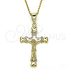 Oro Laminado Religious Pendant, Gold Filled Style Crucifix Design, with White Crystal, Polished, Golden Finish, 05.351.0024