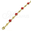 Oro Laminado Fancy Bracelet, Gold Filled Style Flower Design, Red Enamel Finish, Golden Finish, 03.213.0015.6.08 (08 MM Thickness, 8 Inches Length)