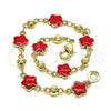 Oro Laminado Fancy Bracelet, Gold Filled Style Flower Design, Red Enamel Finish, Golden Finish, 03.213.0015.6.08 (08 MM Thickness, 8 Inches Length)