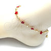 Oro Laminado Fancy Anklet, Gold Filled Style Flower Design, Red Enamel Finish, Golden Finish, 03.213.0015.6.10 (08 MM Thickness, 10 Inches Length)