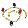 Oro Laminado Charm Bracelet, Gold Filled Style Evil Eye Design, Red Polished, Golden Finish, 03.63.2070.08 (04 MM Thickness, 8 Inches Length)