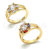 Oro Laminado Multi Stone Ring, Gold Filled Style with White Cubic Zirconia, Polished, Golden Finish, 01.210.0086.1 (One size fits all)
