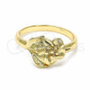 Oro Laminado Elegant Ring, Gold Filled Style Flower Design, Diamond Cutting Finish, Golden Finish, 01.233.0002.07 (Size 7)