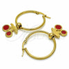 Stainless Steel Medium Hoop, Cherry Design, Red Enamel Finish, Golden Finish, 02.364.0001.30