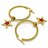 Stainless Steel Medium Hoop, Star Design, Red Enamel Finish, Golden Finish, 02.364.0007.1.30