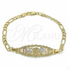 Oro Laminado Fancy Bracelet, Gold Filled Style Elephant and Owl Design, Polished, Tricolor, 03.351.0049.07 (05 MM Thickness, 7 Inches Length)