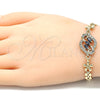 Oro Laminado Fancy Bracelet, Gold Filled Style Flower Design, with Black and White Cubic Zirconia, Polished, Golden Finish, 03.357.0008.3.07 (7 Inches Length)