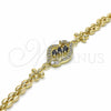 Oro Laminado Fancy Bracelet, Gold Filled Style Flower Design, with Black and White Cubic Zirconia, Polished, Golden Finish, 03.357.0008.3.07 (7 Inches Length)
